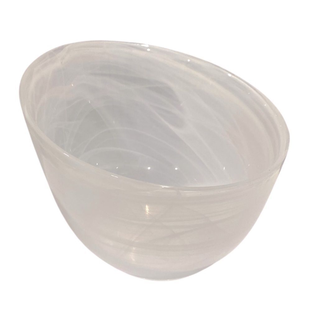 Alabaster Opulent White Swirl Bowl High Low Design Hand Cast Swirl
